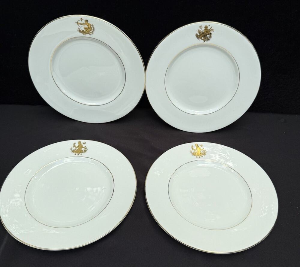 4 Vintage Tuscan Fine Bone China Zodiac Salad Lunch Plates 8.25” EUC! Rare!